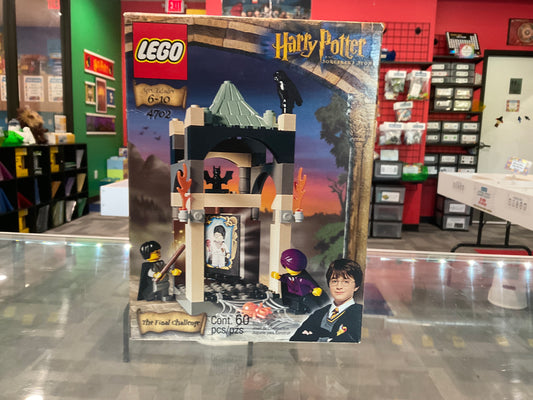 LEGO 4702 The Final Challenge was a 60 piece Harry Potter set with 2 minifigs released in 2001. It includes Harry Potter and Professor Quirrell minifigures an the Mirror of Erised.